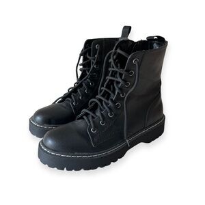 Black Leather Combat Boots